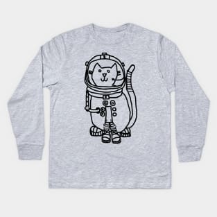 Space Captain Yellow Cat Astronaut Outline Kids Long Sleeve T-Shirt